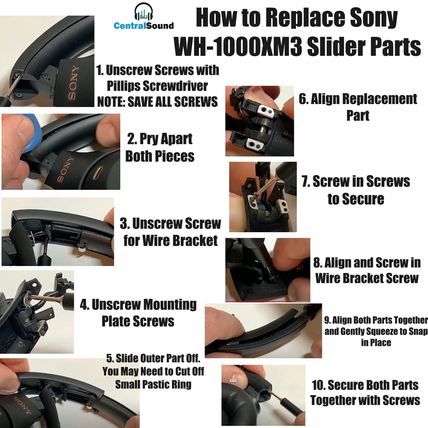 Replacement Side Cover Slider Parts UPGRADE KIT for Sony WH-1000XM3 WH1000XM3 Headphones